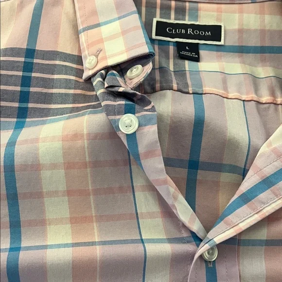 Club Room Men's Pink and Blue Plaid Shirt - Picture 4 of 5